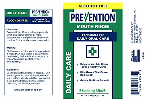 Prevention Daily Care - Alcohol Free Mouth Rinse | Value 4 Pack, Gentle Hydrogen Peroxide Mouthwash