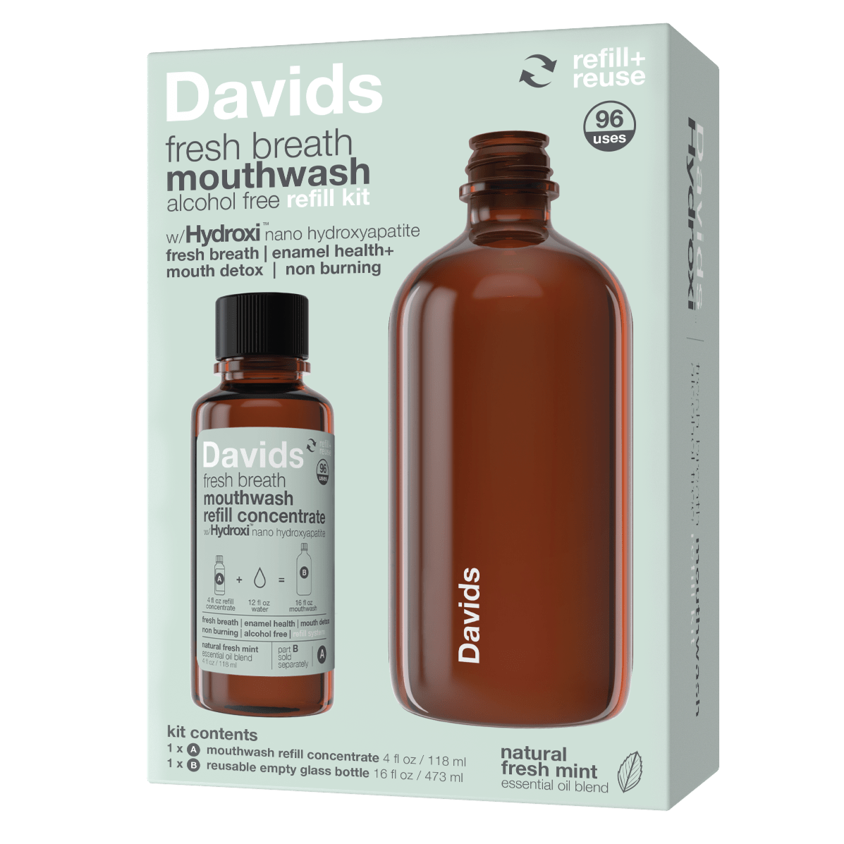 Davids Hydroxi™ fresh breath mouthwash / natural fresh mint / refill concentrate