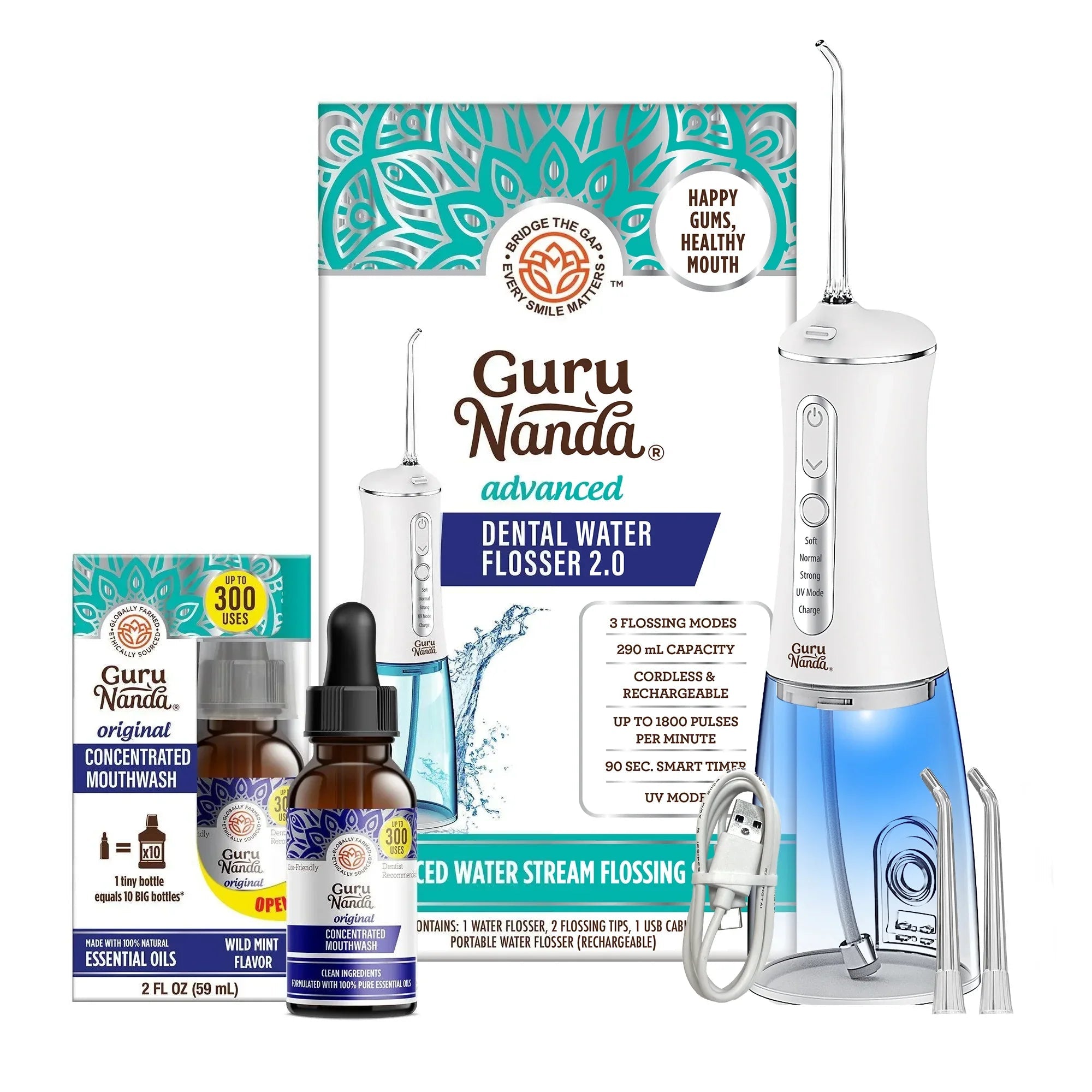 Advanced Dental Water Flosser (with UV light) + Concentrated Mouthwash