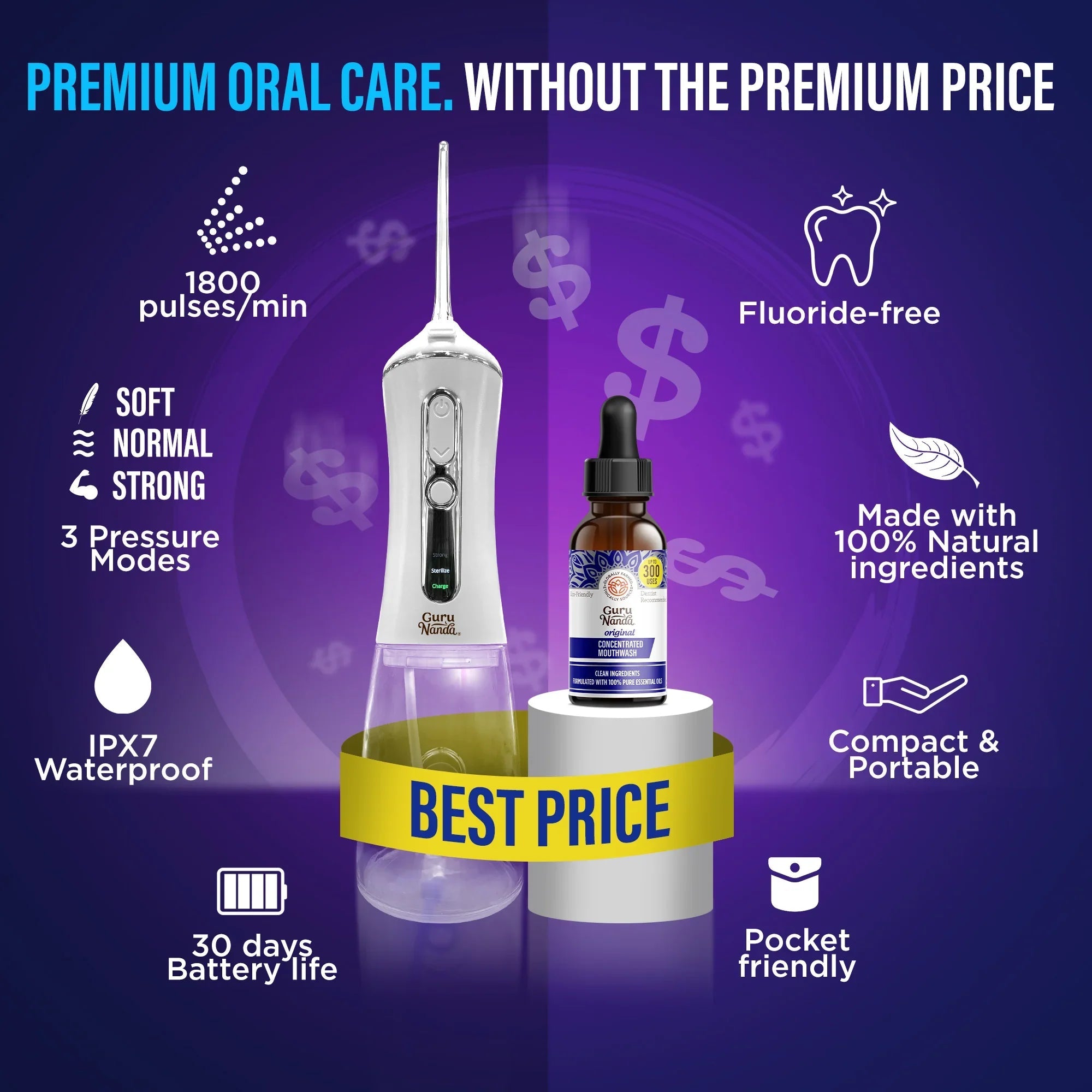 Advanced Dental Water Flosser (with UV light) + Concentrated Mouthwash