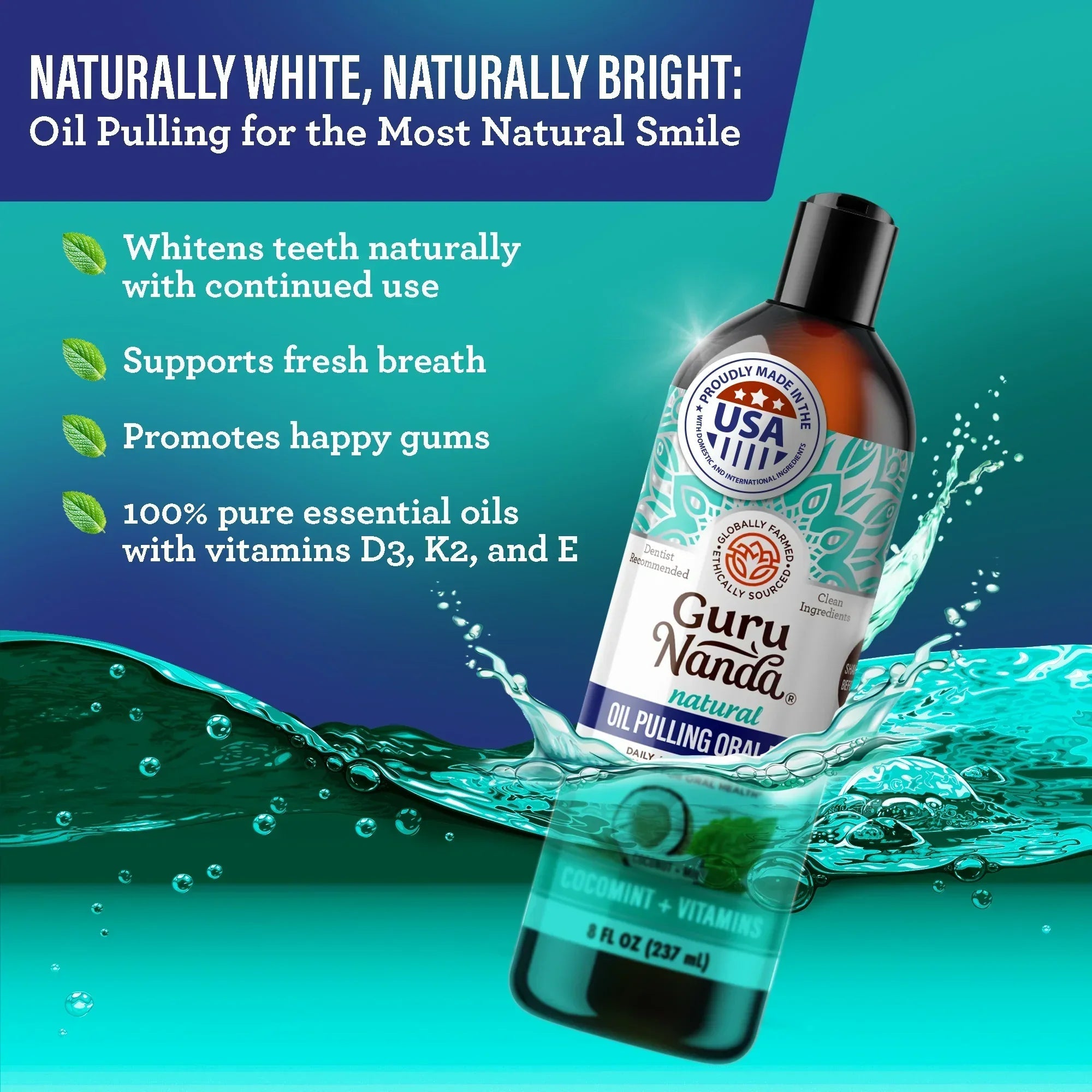 Total Smile Makeover Regular Kit - 8oz Cocomint Pulling Oil + Dual Barrel Mouthwash + Whitening Strips + 6 Pack Butter on Gums Toothbrush + 7 Oil Pulling Travel Sachets (NIFT Offer)
